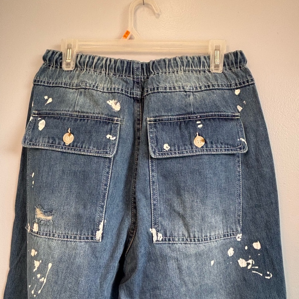 mittoshop Women’s Relaxed Distressed Blue Jeans with White Paint Accents. Sz M - Picture 6 of 9
